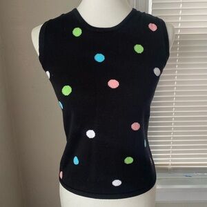 Vtg 90 Black Pastel Polka Dot Retro Bold Casual Chic Playful Sleeveless Knit Top